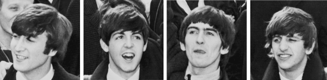The Beatles, 1964. Fra venstre: John Lennon, Paul McCartney, George Harrison og Ringo Starr.