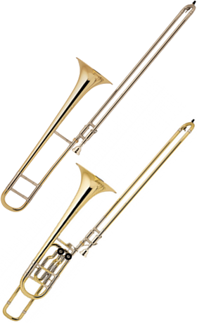 Tenorbasun (Bach Stradivarius LT16M) og basbasun (Bach Stradivarius 50B2L). Lydeksempel: basbasun.